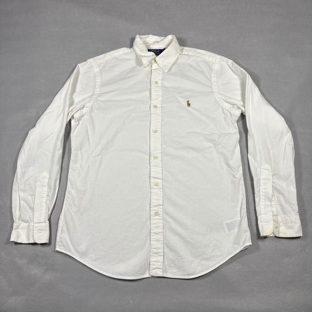 Polo Ralph Lauren Mens White Classic Fit Flesh Cotton Button Down Shirt Size M